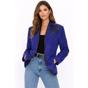 1980s Alamos Blue Suede Leather Western Jacket size medium